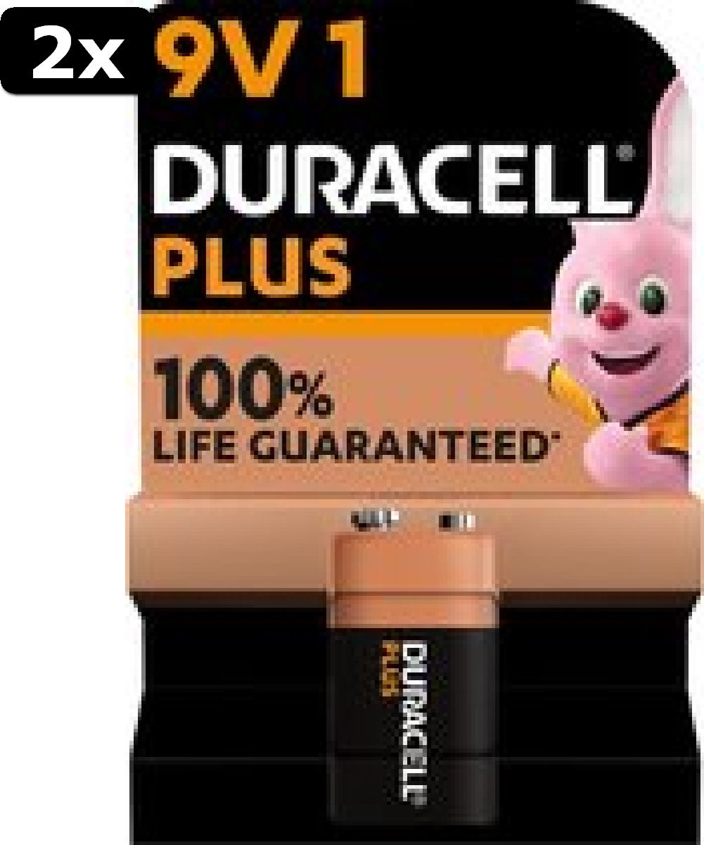 2x piles Duracell Plus alcalines 9V - 1 pièce