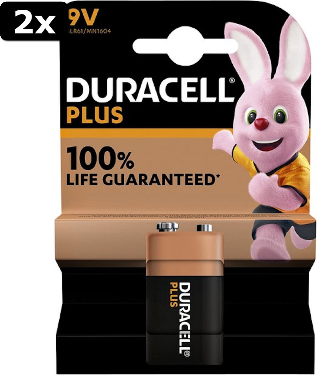 2x pile Duracell alcaline Plus 9V bls1