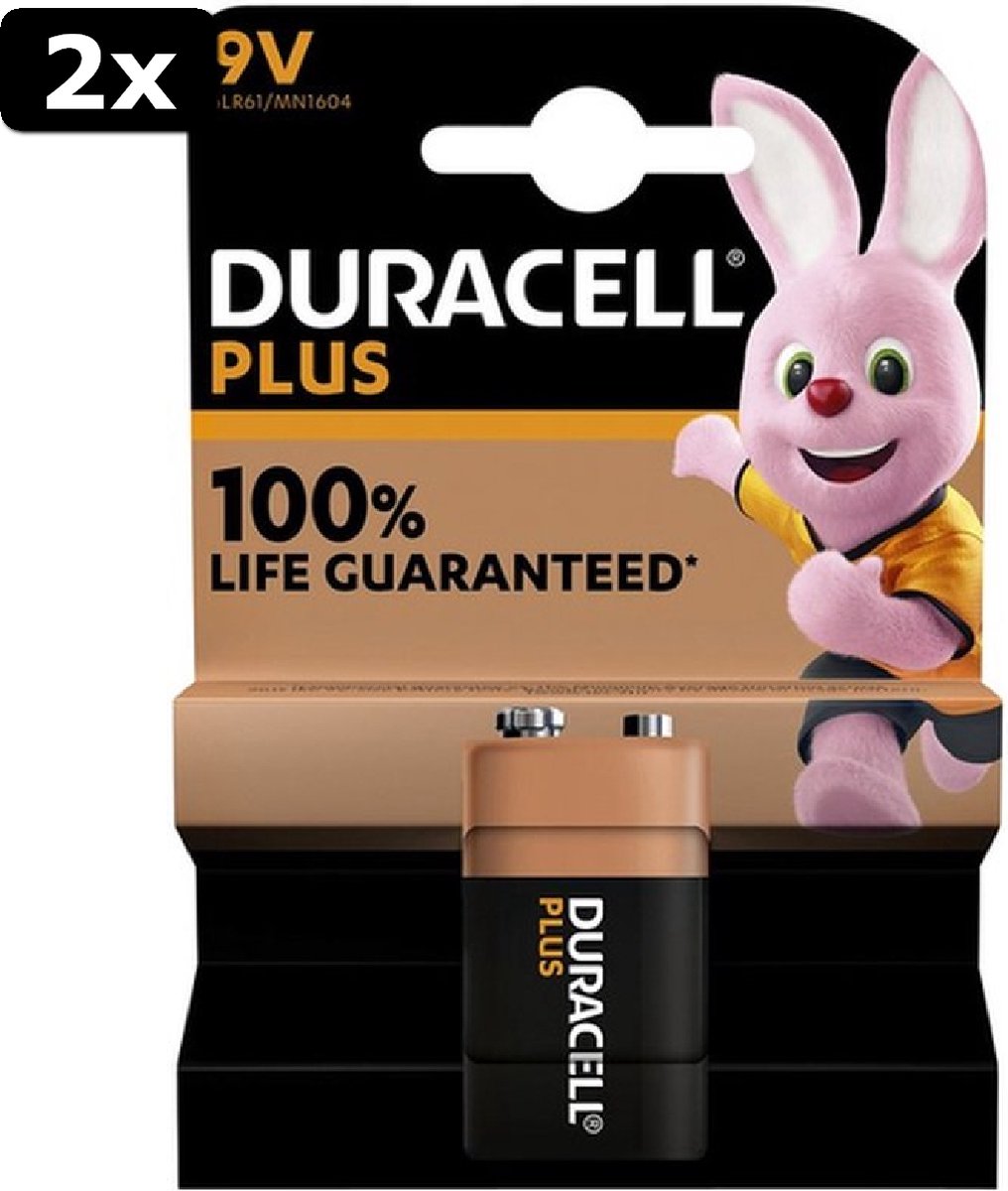 2x piles Duracell Plus alcalines 9V - 1 pièce