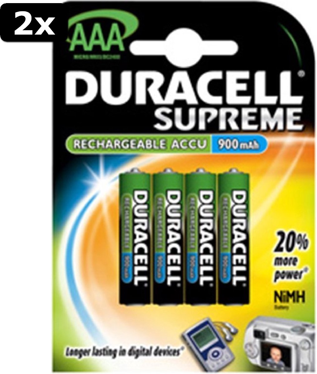 2 piles rechargeables Duracell AAA 900 mAh - 4 pièces