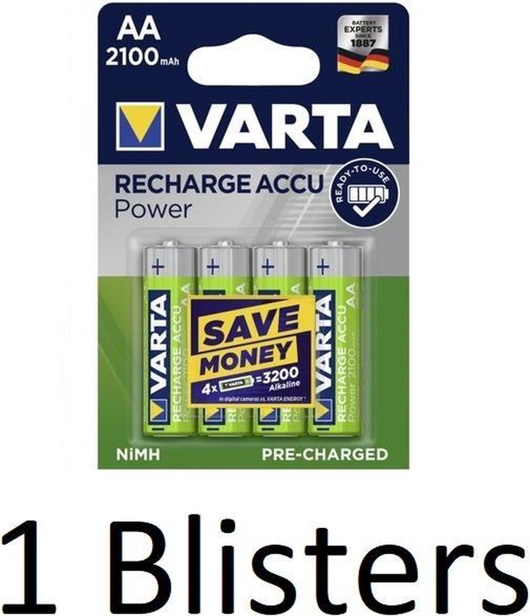 4 pièces (1 blister de 4 pièces) Varta Rechargeable Battery Recharge Battery Power AA 2100mAh