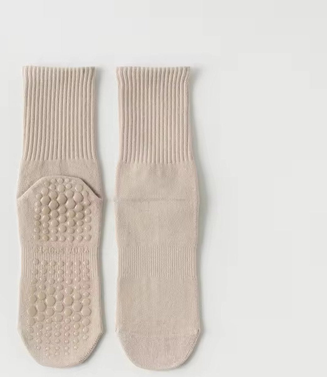 4 paires - Chaussettes antidérapantes femme - Chaussettes de Sport Yoga - Beige Gris clair uni - Taille 35-38