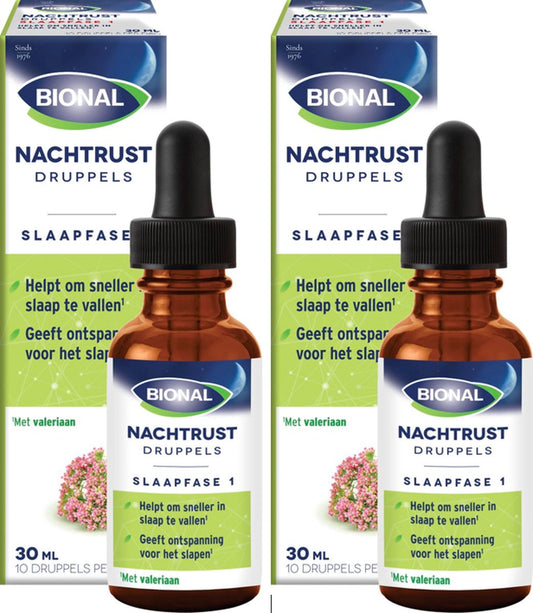 2 pièces Bional Night Sleep Sleep phase 1 - Aide au sommeil - Complément nutritionnel liquide Vegan - 2x 30 ml - Vegan - Aide à s'endormir plus rapidement