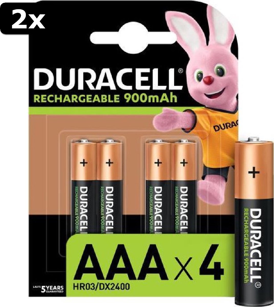 2 piles rechargeables Duracell AAA 900 mAh - 4 pièces