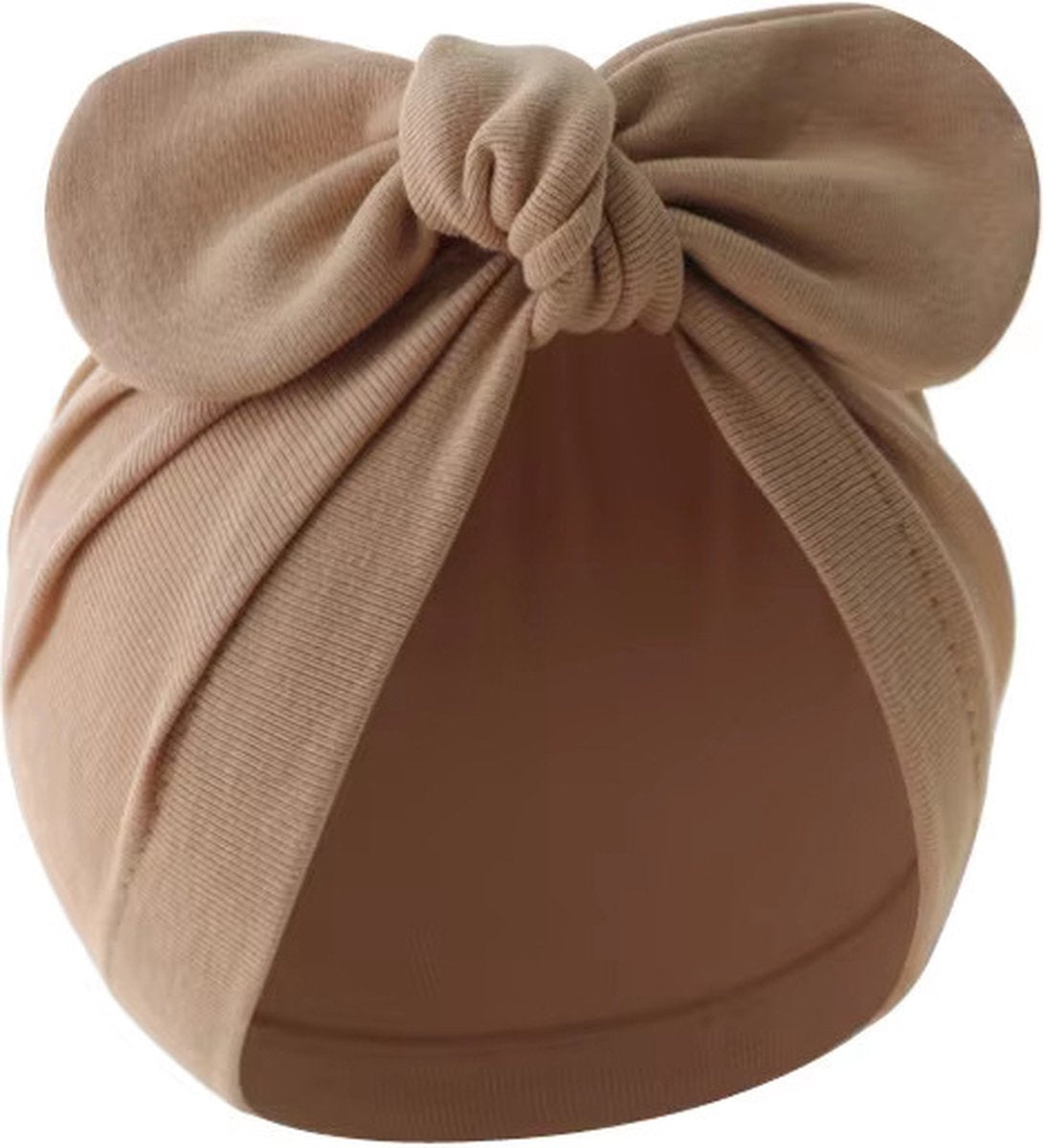 3 Pièces - Bonnets Bébé Nouveau-Né avec Noeud - 0-3 mois - Marron Beige Rose