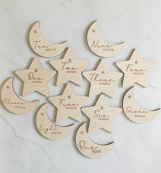 14 Cartes jalons en bois Bébé - Cadeau baby shower - Cadeau maternité Garçon et fille - cartes jalons