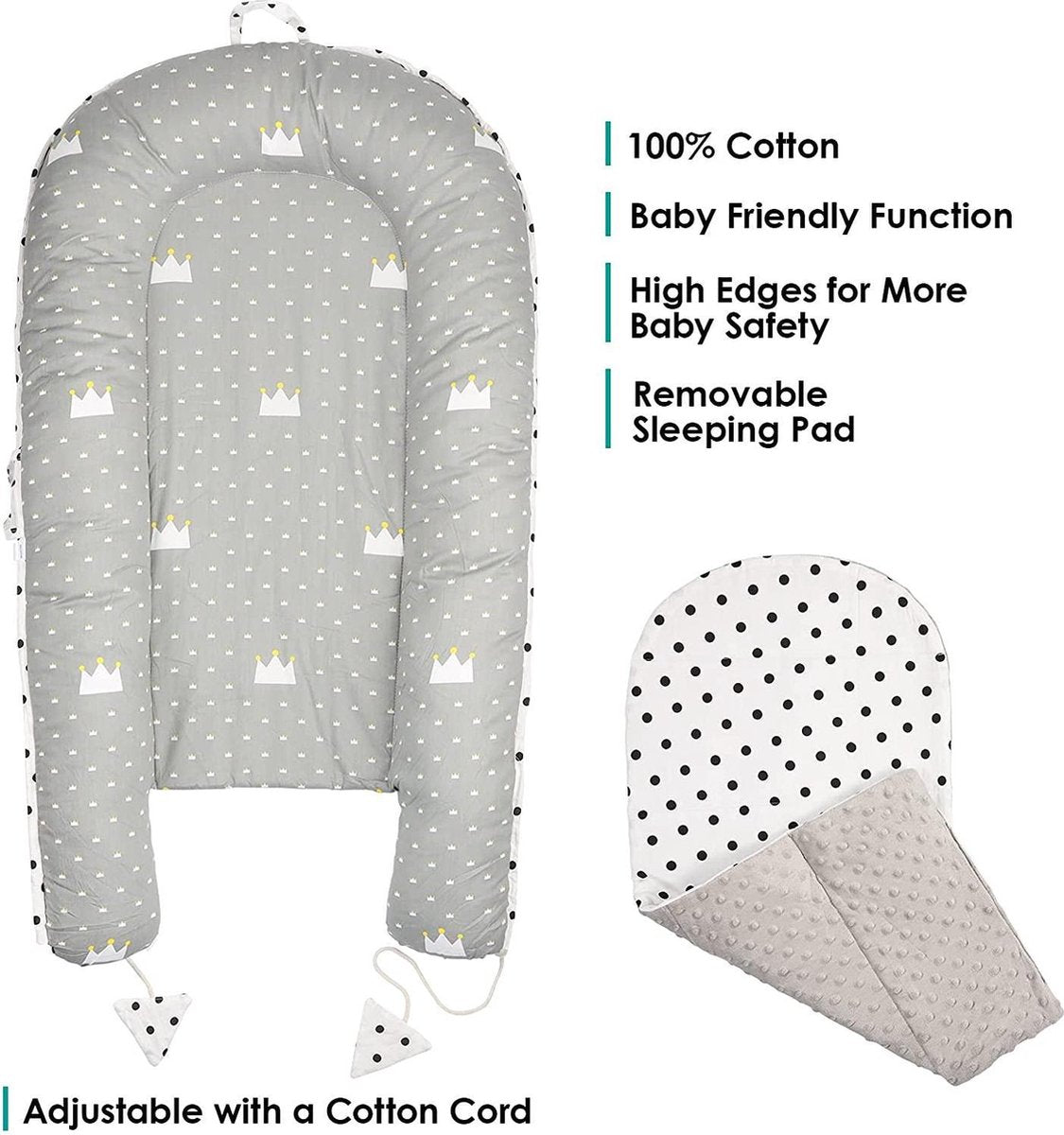 5 pièces équipement bébé ensemble inclus nid bébé 50x90 cm, oreiller cou, kussen plat, matelas bébé, doudou -. Anti-allergène, câline doux, avec des animaux doux, pour les bébés de 0 à 7 mois Oiseaux