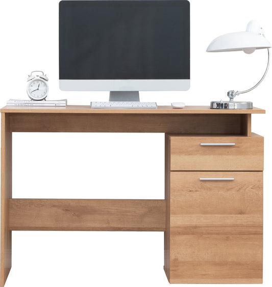 Acaza Bureau en bois avec 2 tiroirs - 110 cm de long - Mobilier de bureau - Chêne