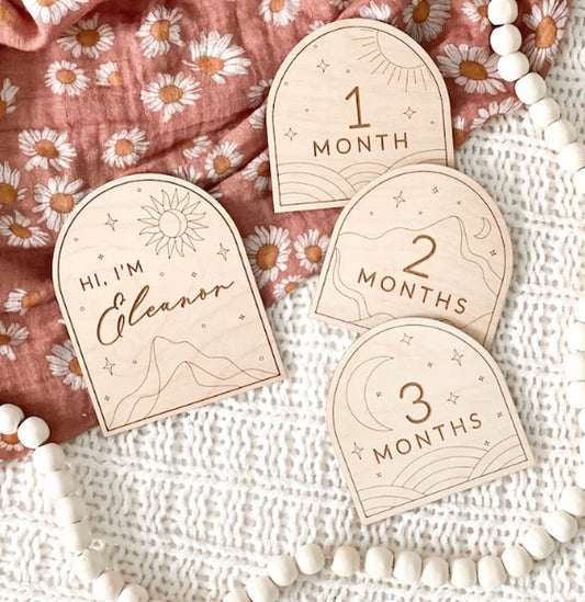 14 Cartes jalons en bois Bébé - Cadeau baby shower - Cadeau maternité Garçon et fille - cartes jalons