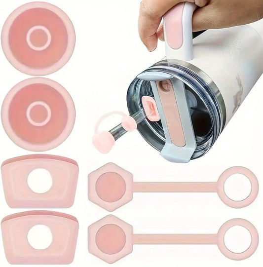 Accessoires de vêtements pour bébé adaptés au couvercle de tasse Stanley - Bouchon de paille en Siliconen Tasse Stanley - Rose - 6 pièces - Moins susceptible de fuir