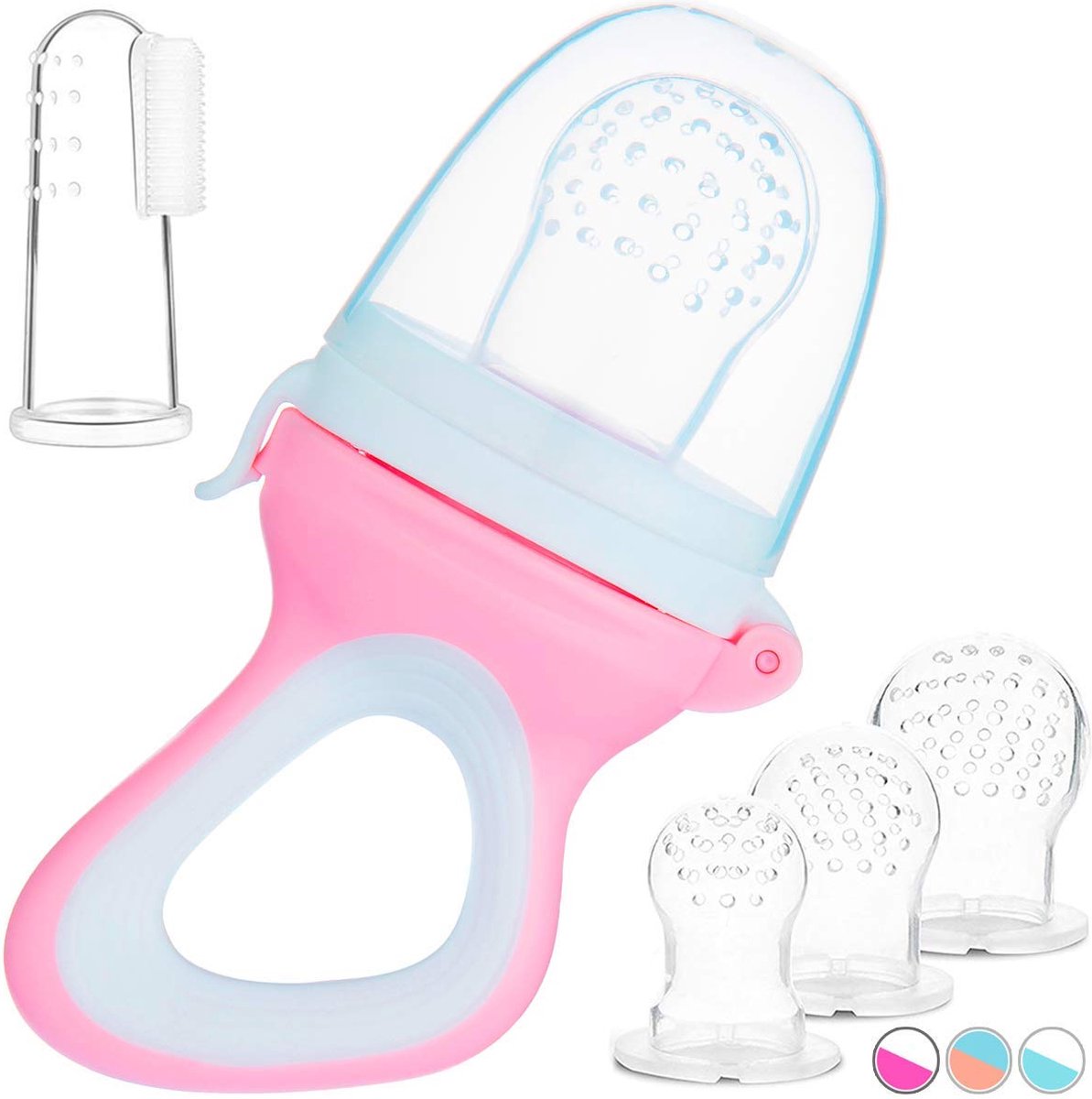 2 tétines à fruits pour bébés, jeunes enfants, 6 tétines de remplacement en 3 tailles - rose/blanc, 1 pièce (1 paquet) en silicone