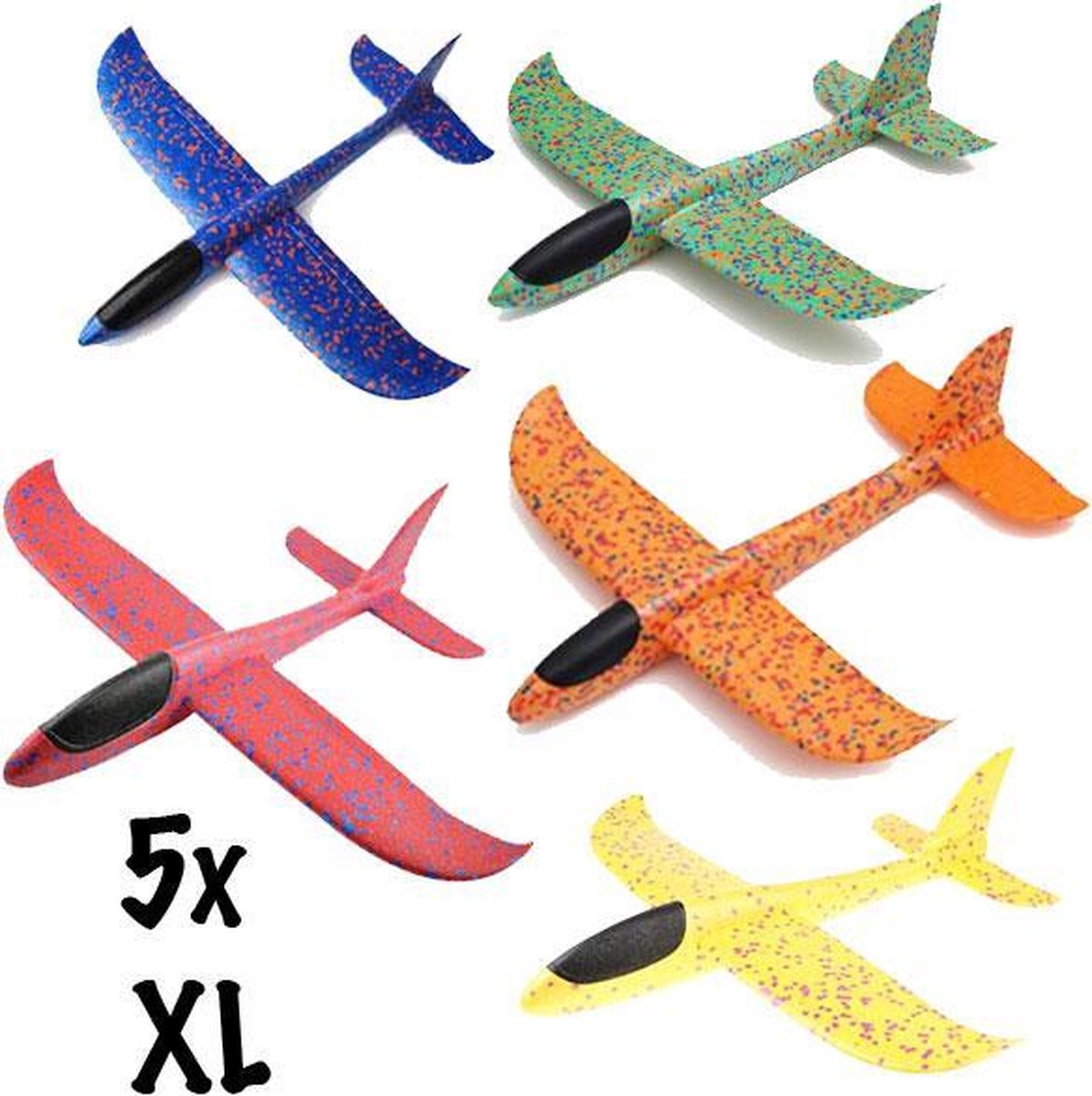 5 avions en mousse XL - Bleu, jaune, rouge, vert, orange - EXTRA LARGE - filles et garçons - Kit avion - Vol à voile - Cerfs-volants - Cadeaux pour enfants