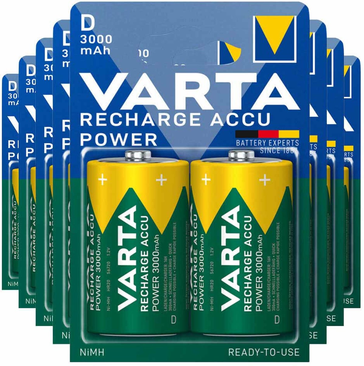 8x Varta Recharge Accu Power Piles rechargeables D 3000mAh 2 pièces