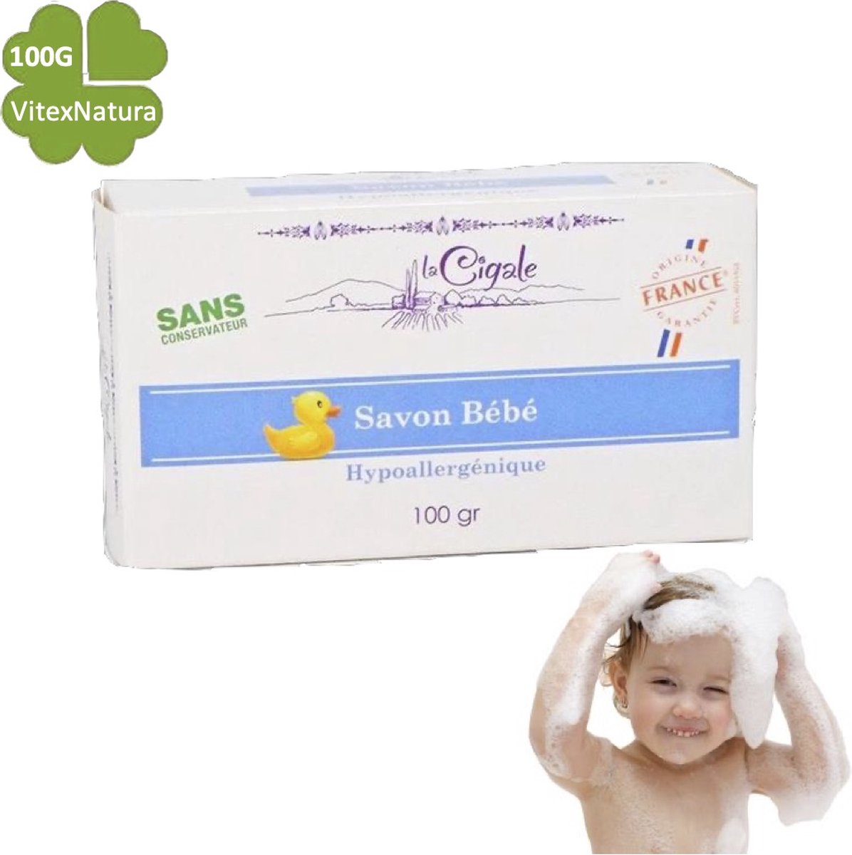 * Pack bénéfice * de La Cigale Neutral ♥ Savon de Marseille Bébé 100g et liquide 1L Hypoallergénique. Sans conservateur, colorant, parfum