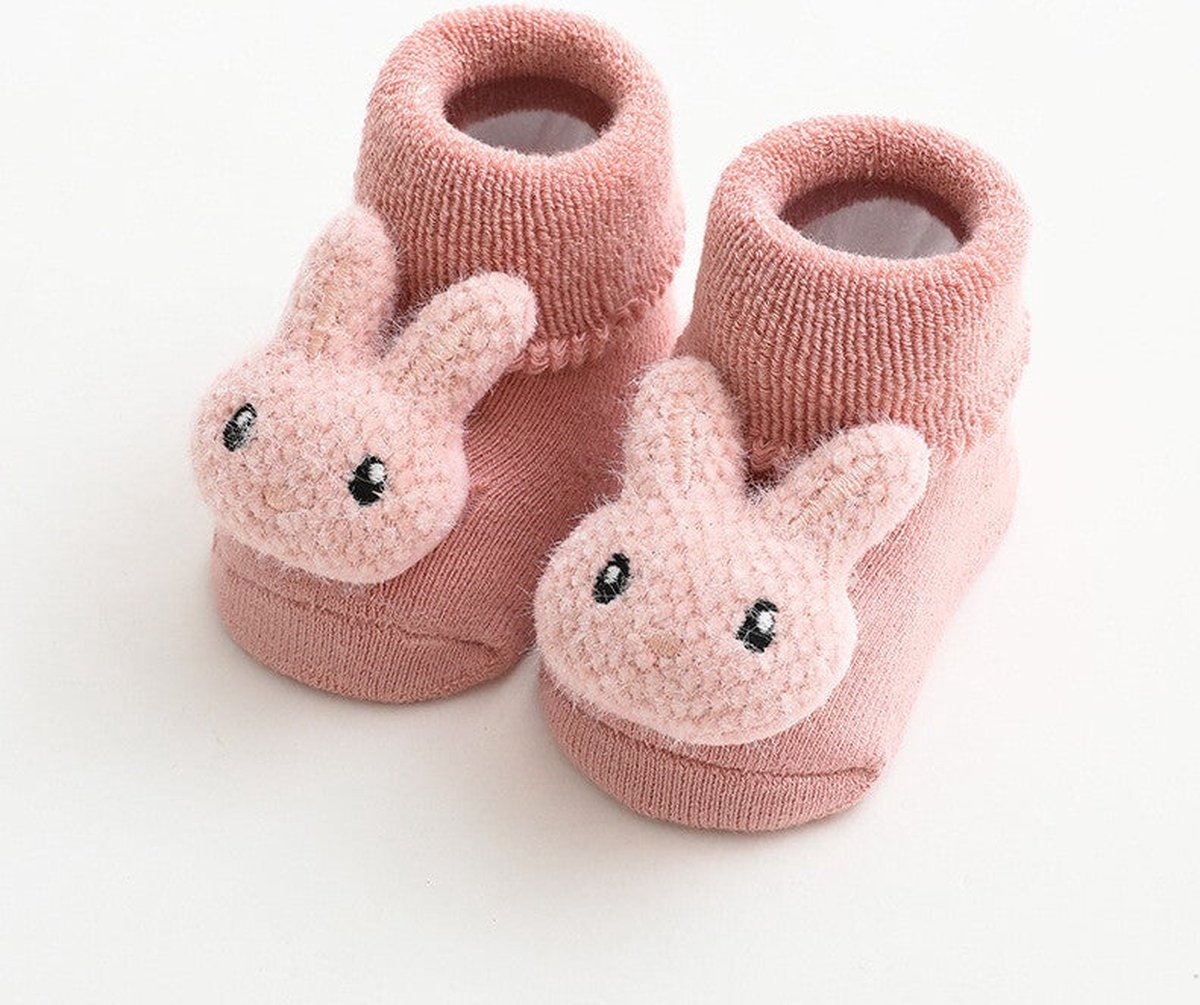 2 Paires - Chaussettes Antidérapantes Chaussettes Enfants - Noeud Lapin Rose - 1-3 ans