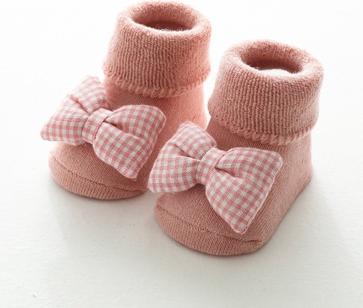 2 Paires - Chaussettes Antidérapantes Chaussettes Enfants - Noeud Lapin Rose - 1-3 ans