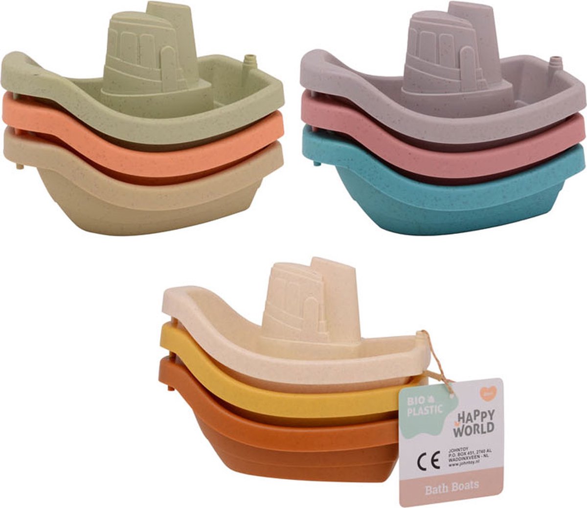 3 bateaux de bain en bioplastique Happy World