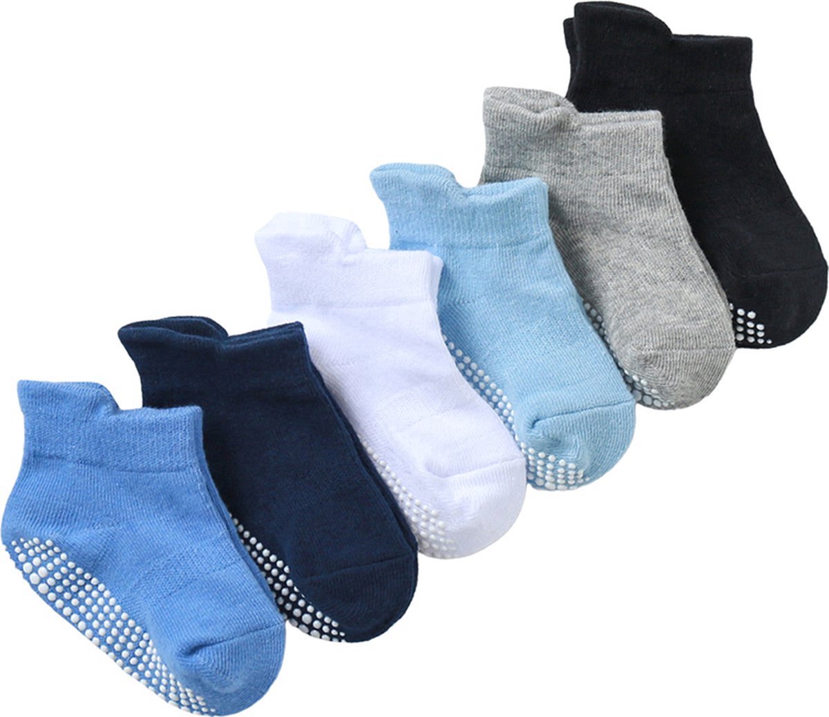 6 Paires - Chaussettes Antidérapantes Enfant Bébé - 6-12 Mois - Blauw Grijs - Chaussettes basses - Qualité Améliorée