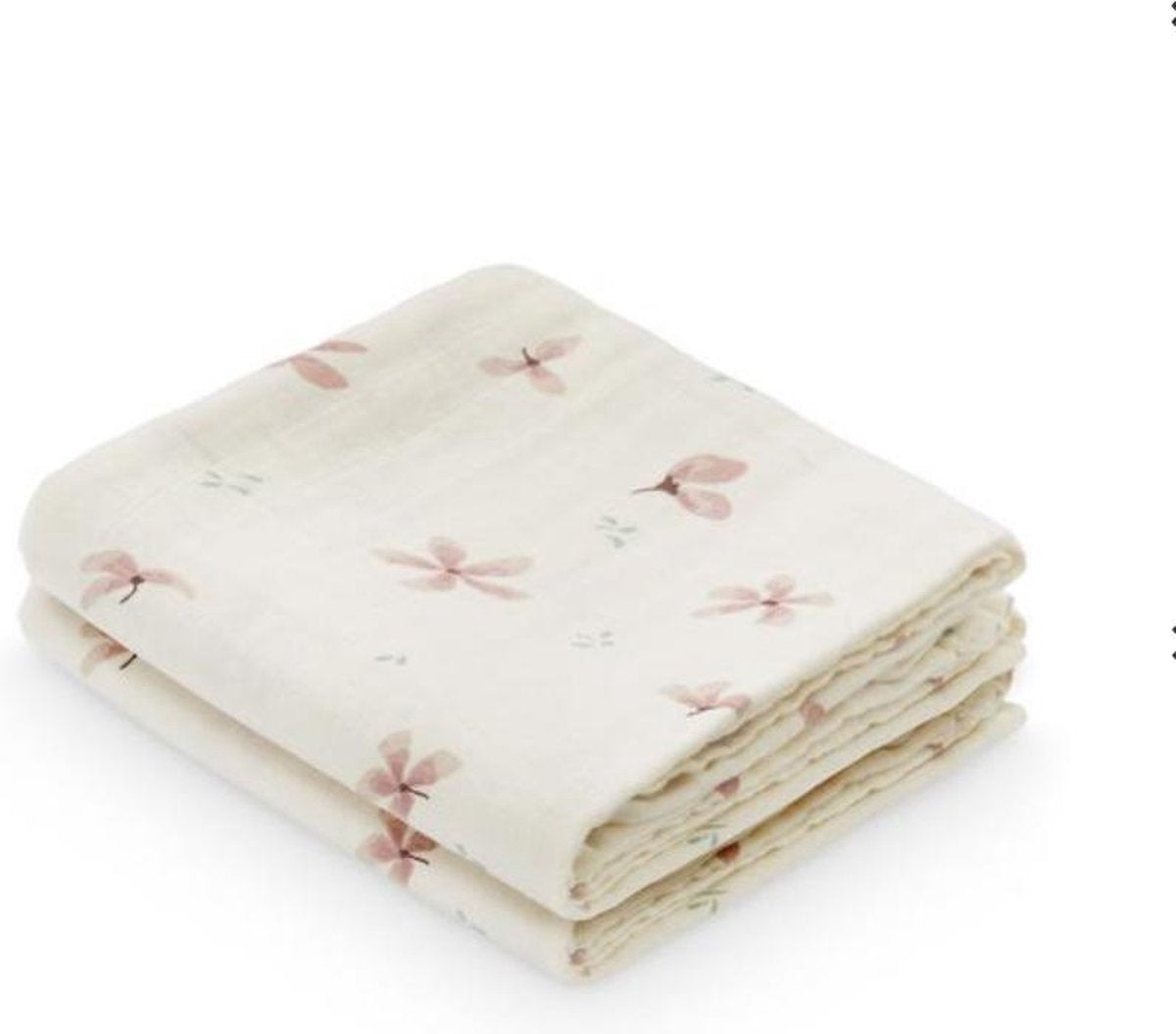 2 chiffons mousseline Camcam Windflower crème - 70 x 70 cm - emmaillotage mousseline