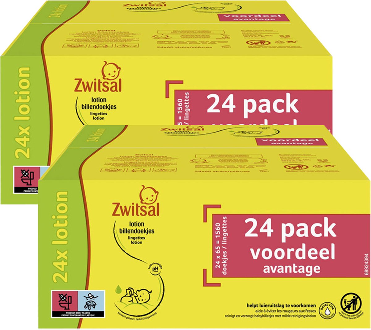 Zwitsal - Lotion Lingettes - Sans alcool - 3120 lingettes pour bébé - 48 x 65 - Boîte Mega Value