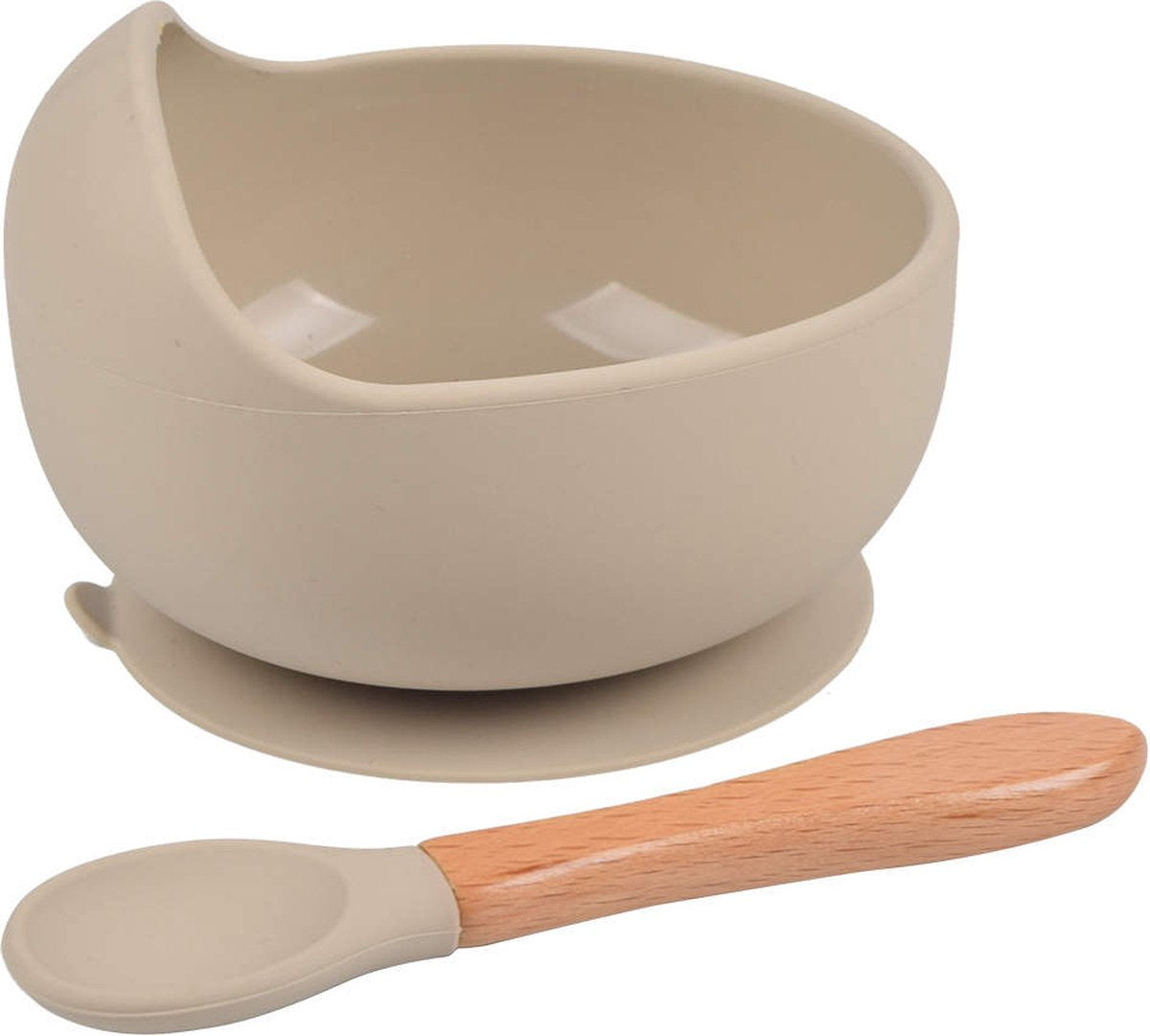 2 Pièces - Assiettes Bébé avec Ventouse avec Cuillère - Beige Taupe - Kom en Siliconen Incassable