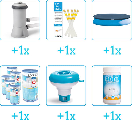 Accessoires de vêtements pour bébé pour piscine Intex Easy Set - 366x76 cm - Intex - 28130NP - Pompe de filtration de piscine - Bandelettes de test - Couverture - Filtres - Flotteur de chlore - Chlore