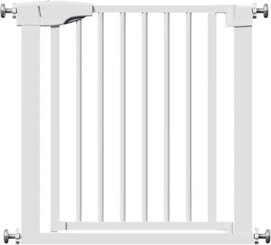 ADSafety Barrière d'escalier sans Embouts - 75 à 124 cm - Fixation par pince - Barrière de sécurité à fermeture automatique - Barrière enfant - Barrière chien - Wit