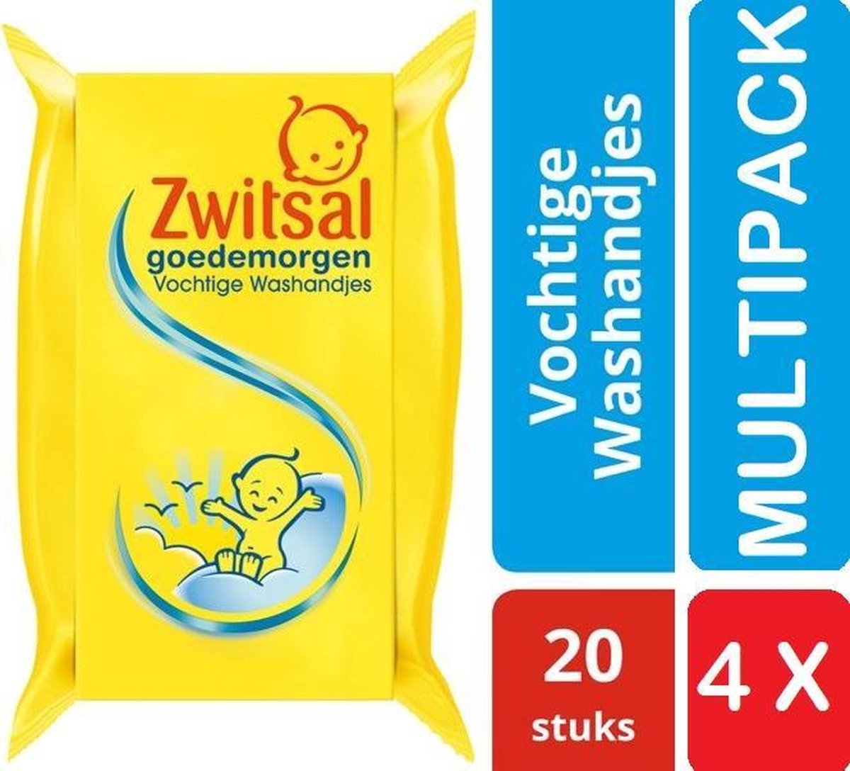 Zwitsal Good Morning Moist Washcloths - Baby - 4 x 20 Pieces Value Pack