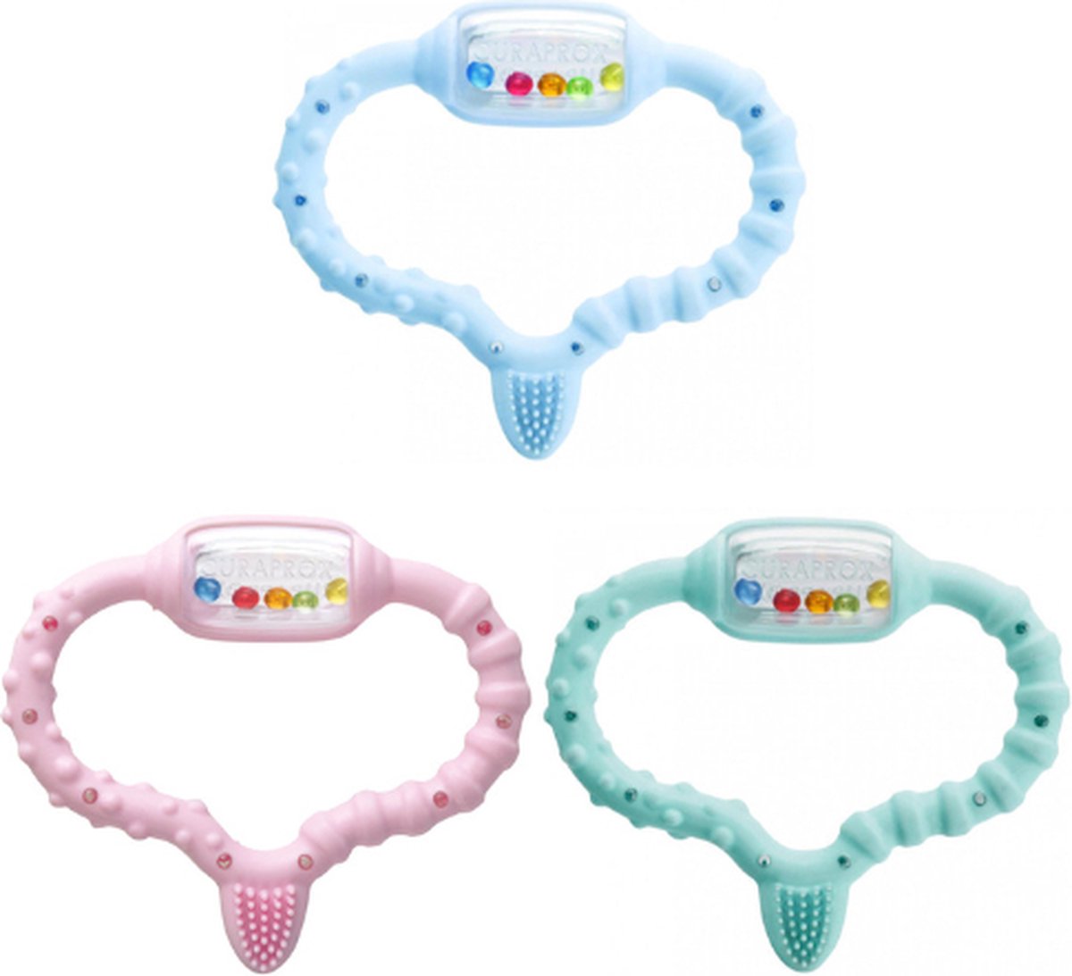 3x Anneau de Dentition Curaprox - Rose, Blauw et Turquoise