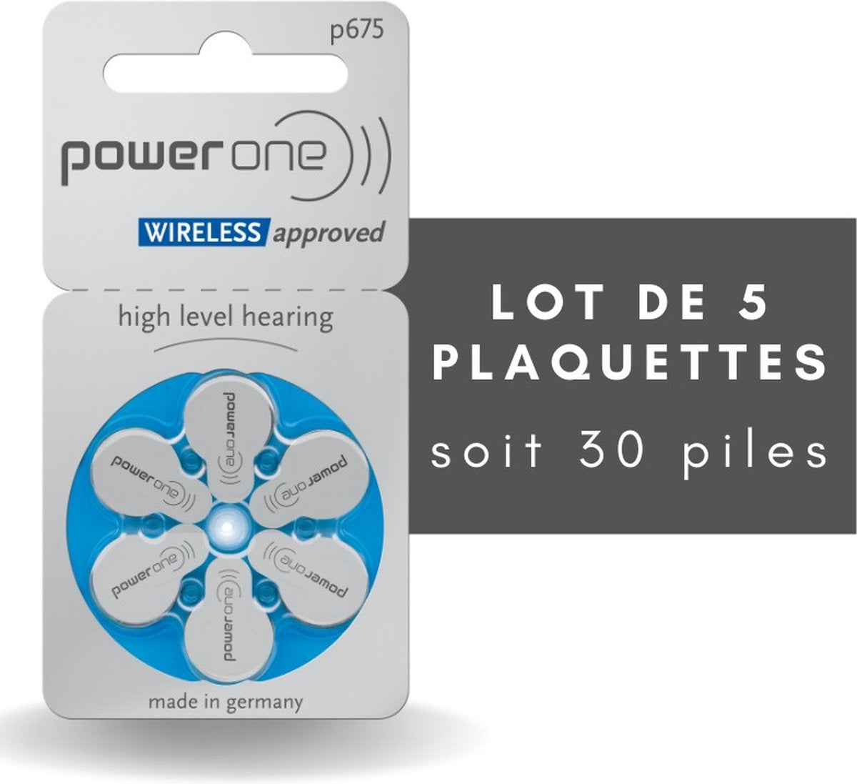 6 pièces (1 blister avec 6 pièces) - Piles pour aides auditives Power One Mercury Free 675