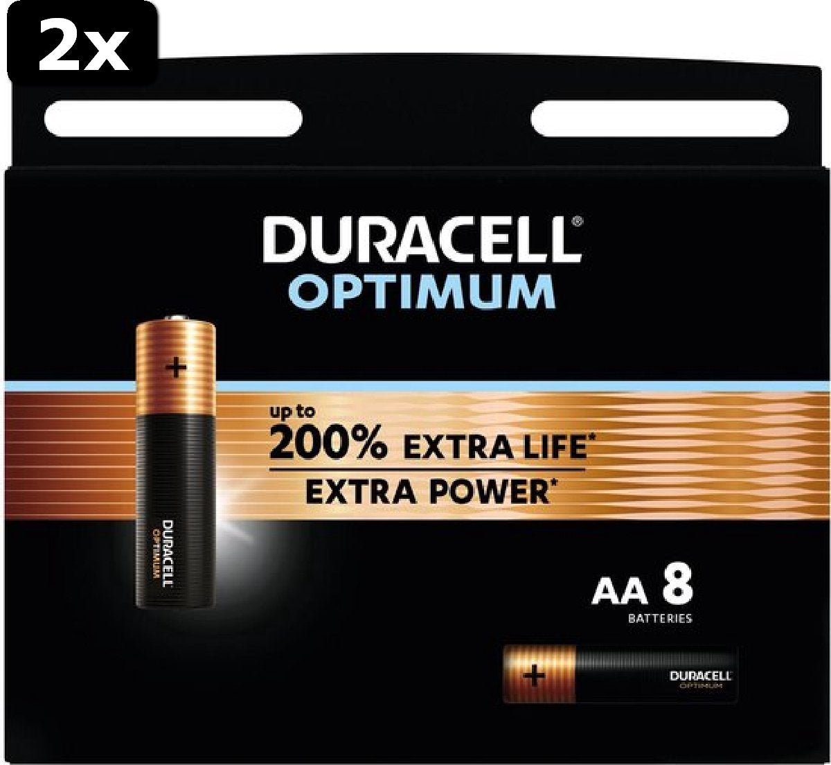 2 piles Duracell Optimum Alkaline AA - 8 pièces