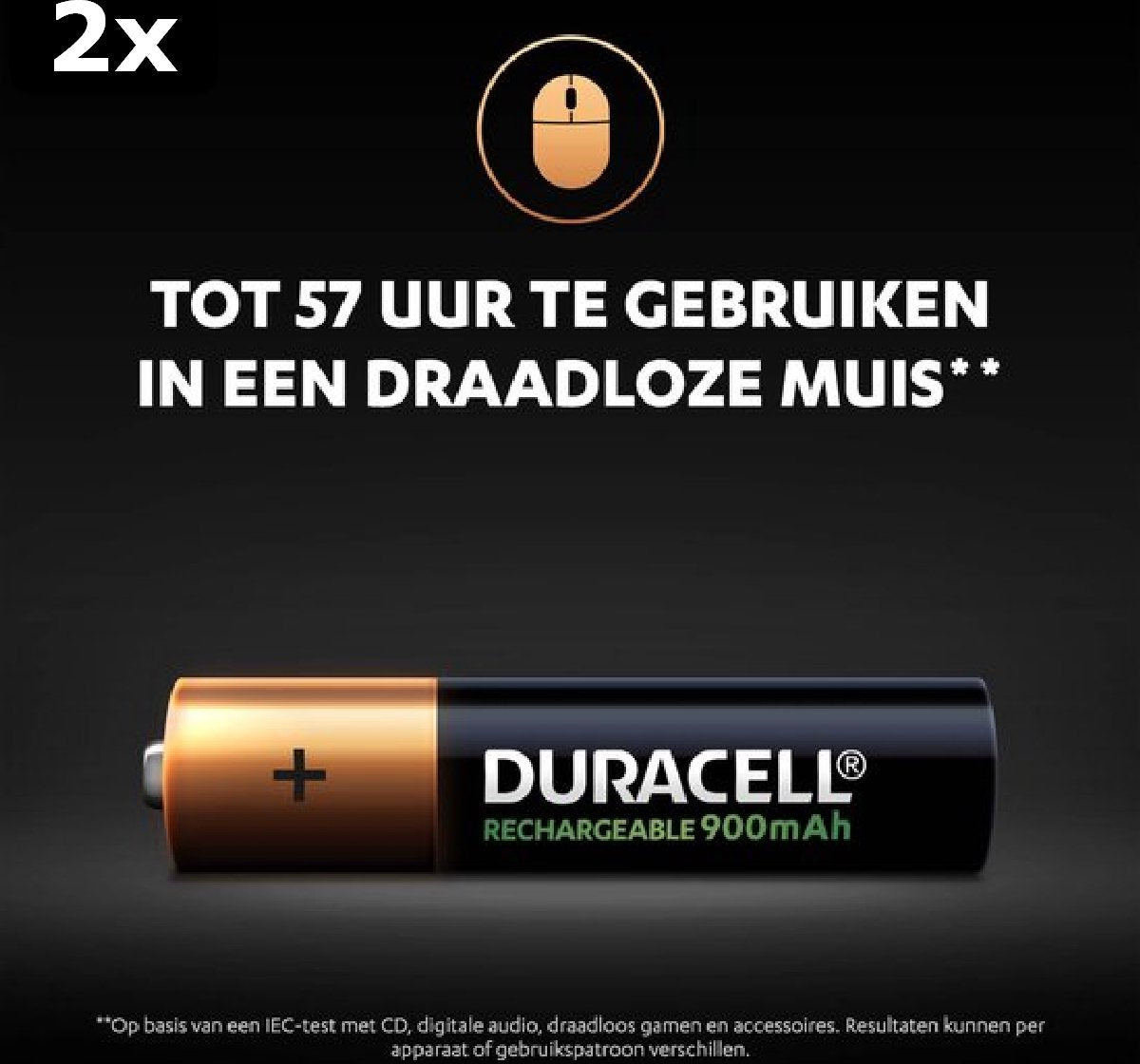 2 piles rechargeables Duracell AAA 900 mAh - 4 pièces