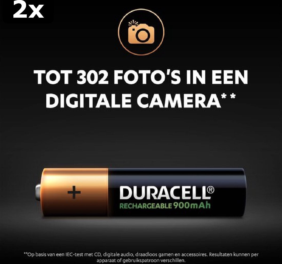 2 piles rechargeables Duracell AAA 900 mAh - 4 pièces