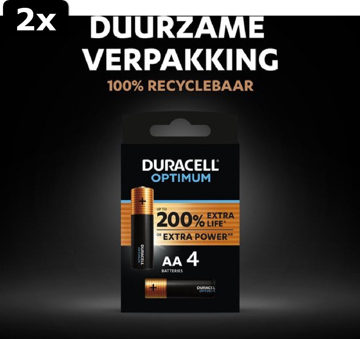 2 piles Duracell Optimum Alkaline AA - 4 pièces