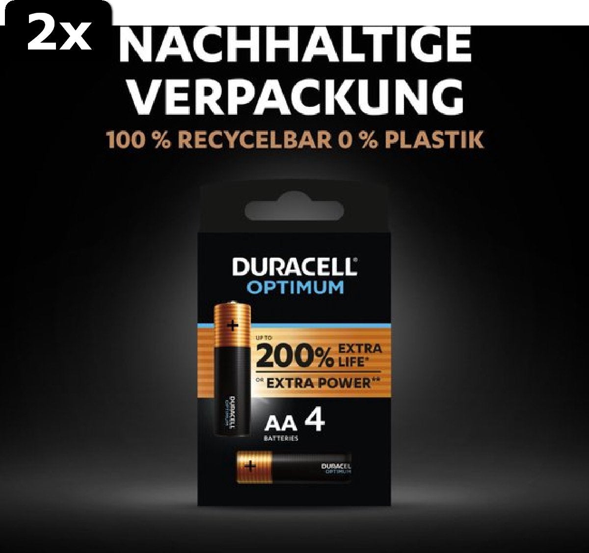 2 piles Duracell Optimum Alkaline AA - 8 pièces