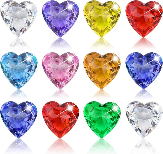 12 pièces trésor de diamant pour enfants de 40 mm - jouet de plongée pour enfants - diamants acryliques colorés - coloré - jouet de chasse au trésor pirate - pour plage - piscine - eau - parc (cœur multicolore)