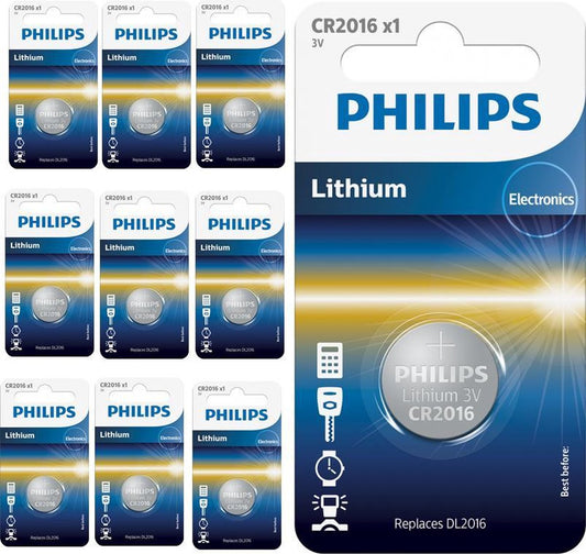 10 pièces - Pile bouton au lithium 3 V CR2016 Philips