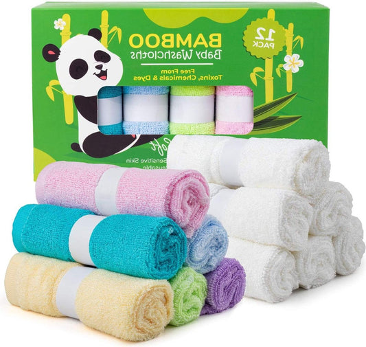 12 débarbouillettes en Bamboo Bébé – Serviette de Face biologique Natural pour bébés adultes – Doux, épais, absorbant , Hypoallergenic – Débarbouillettes pour le corps – Enregistrez les Gifts de Shower pour nouveau-né, gants de toilette hydrophiles