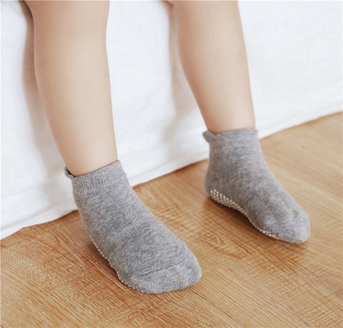 6 Paires - Chaussettes Antidérapantes Enfant Bébé - 6-12 Mois - Blauw Grijs - Chaussettes basses - Qualité Améliorée