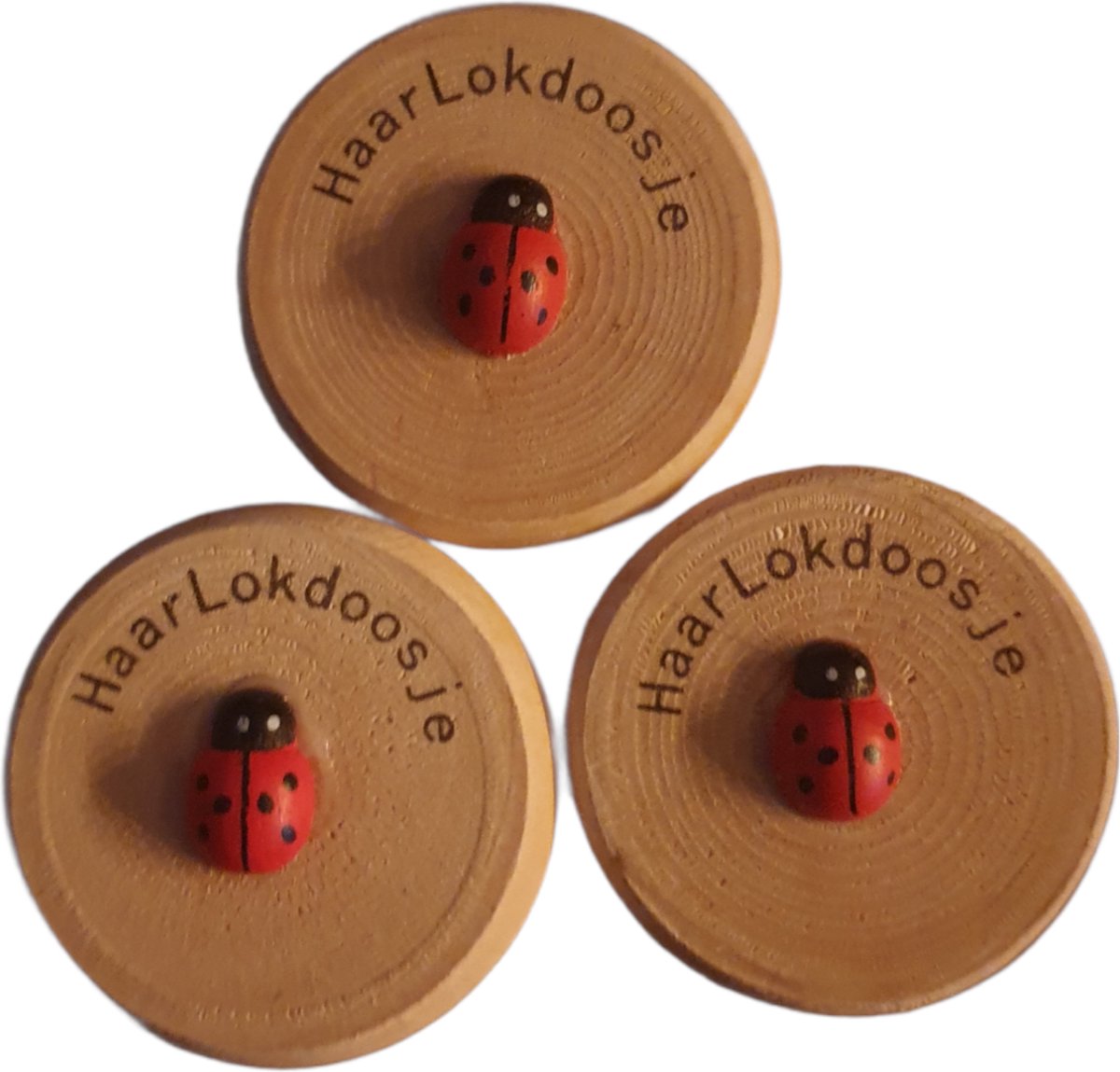 3x Boîte à cheveux en bois avec coccinelle