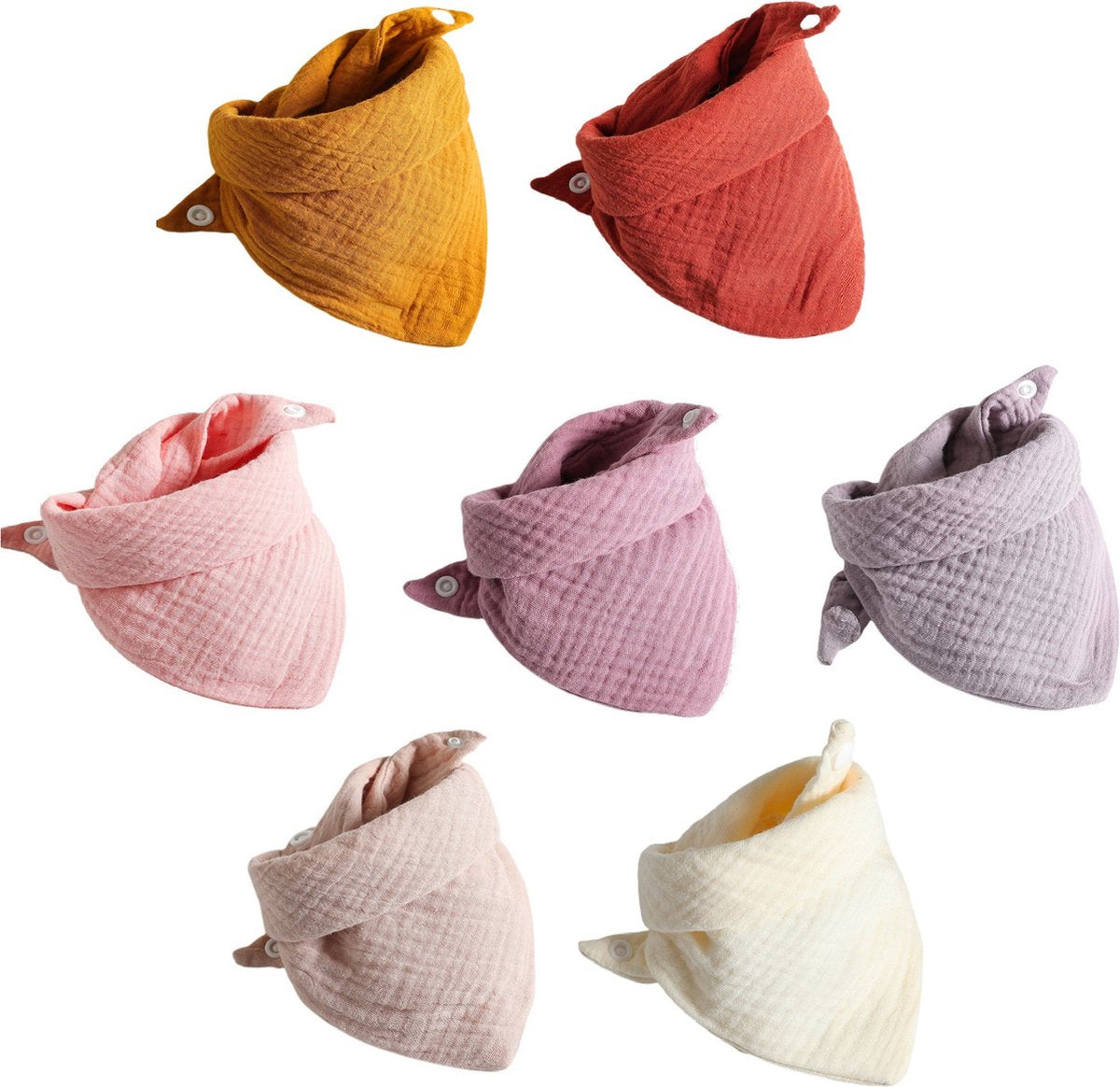 7 pièces Bavoirs Bandana Hydrophile - Rose - Jaune - Crème - Brun Rouille