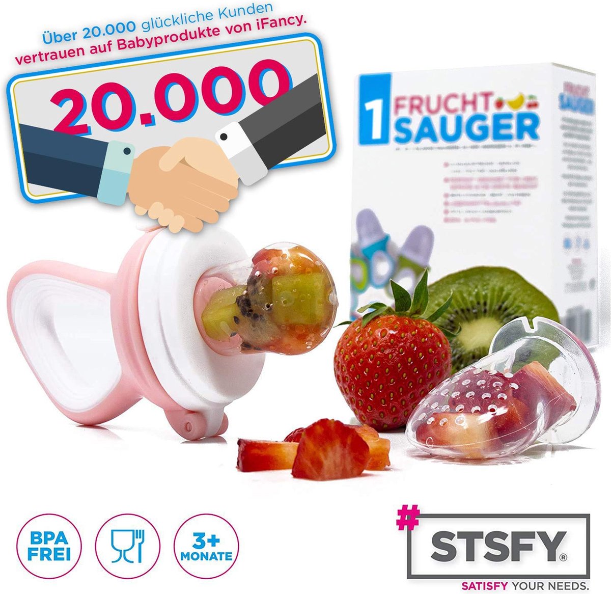 2 tétines à fruits pour bébés, jeunes enfants, 6 tétines de remplacement en 3 tailles - rose/blanc, 1 pièce (1 paquet) en silicone