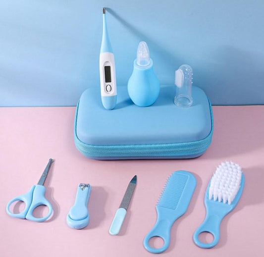 9-pièces de Bébé - brosse Bébé - produits de soins pour Bébé - chasse - clou Bébé - Masseur - cadeau de maternité - Blauw + GRATUIT stockage / boîte de Voyage