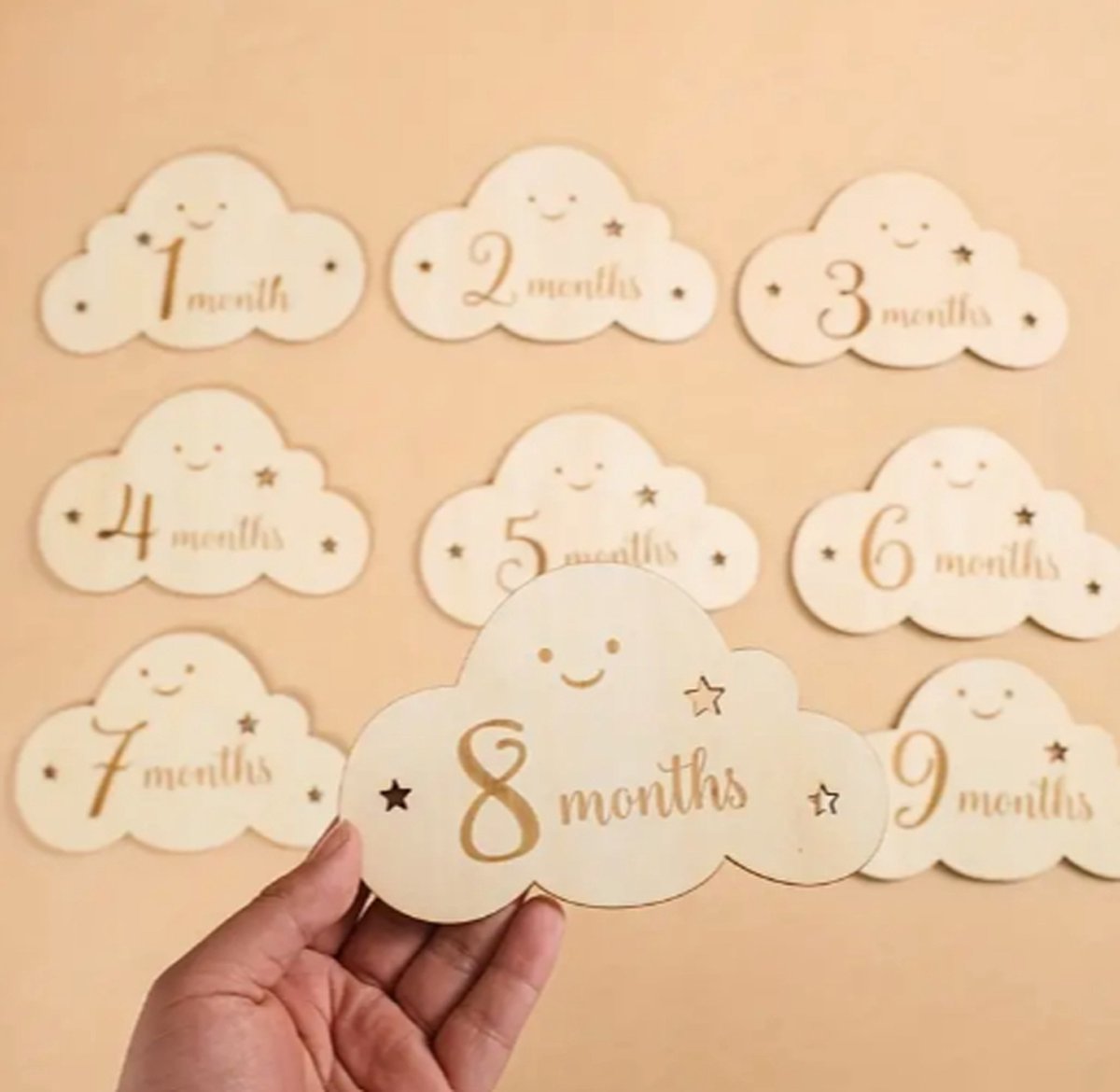 14 Cartes jalons en bois Bébé - Cadeau baby shower - Cadeau maternité Garçon et fille - cartes jalons/nuage