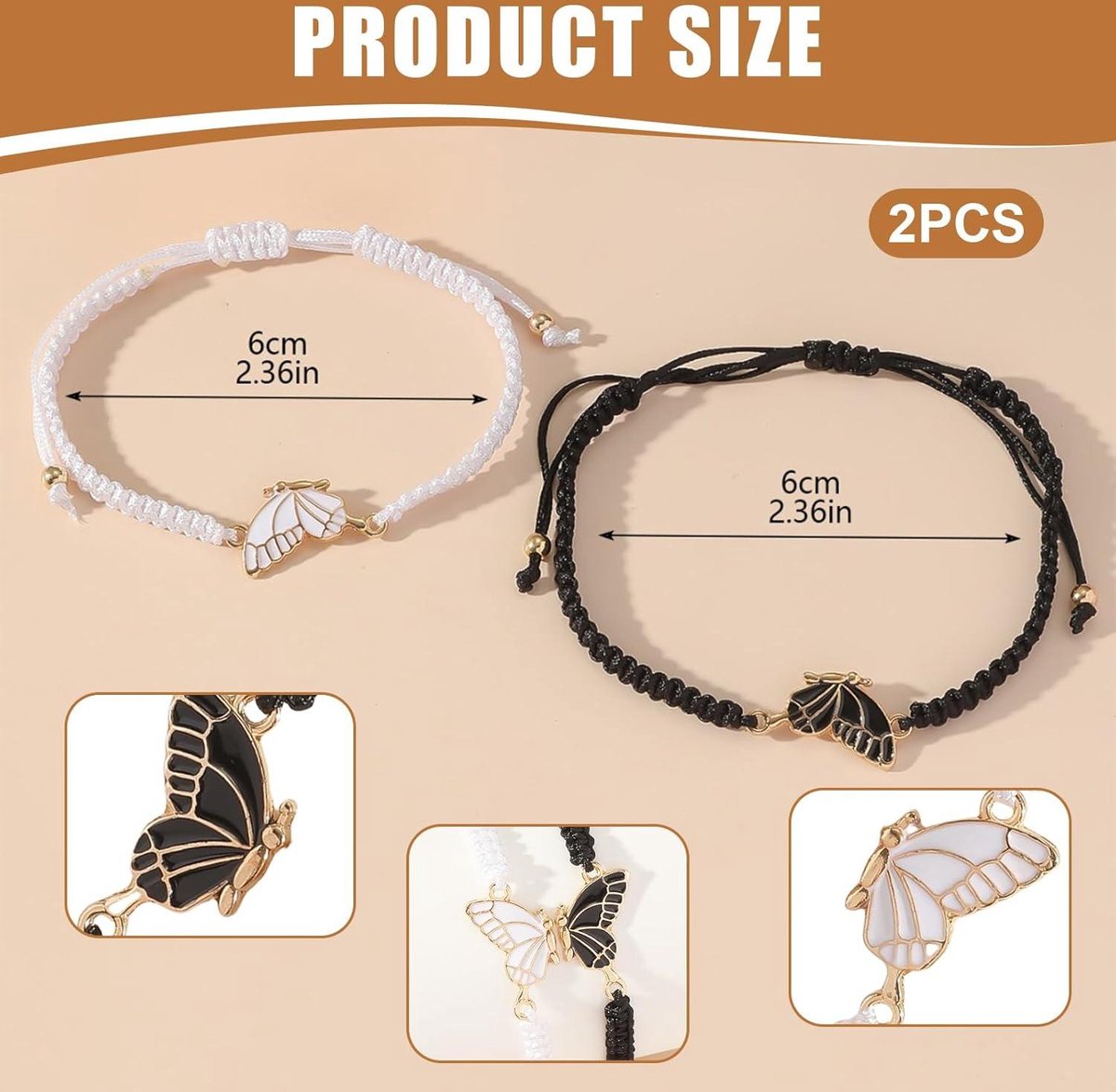 2 bracelets d’ Friends Butterfly Best réglables - Bracelets Ruzister BFF - Bracelets d’amitié avec pendentifs