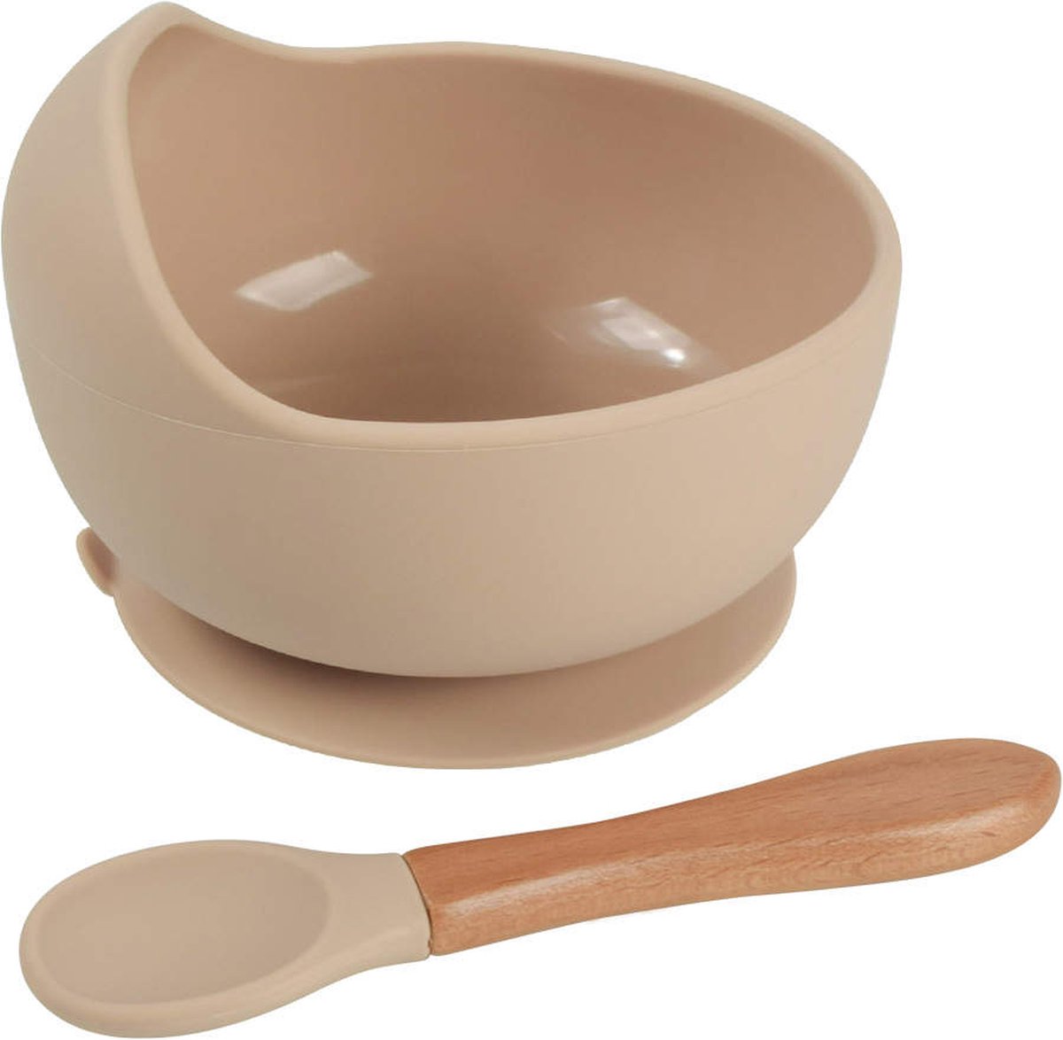 2 Pièces - Assiettes Bébé avec Ventouse avec Cuillère - Beige Taupe - Kom en Siliconen Incassable