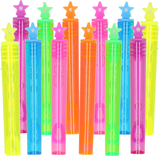 24x Tubes à Bulle soufflante couleurs fluo avec bouchon étoile 4 ml pour enfants - Jouets distributeurs - speelgoed à saisir