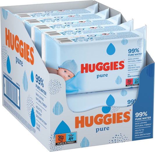 10x Huggies Lingettes Pure 99% Water 56 lingettes