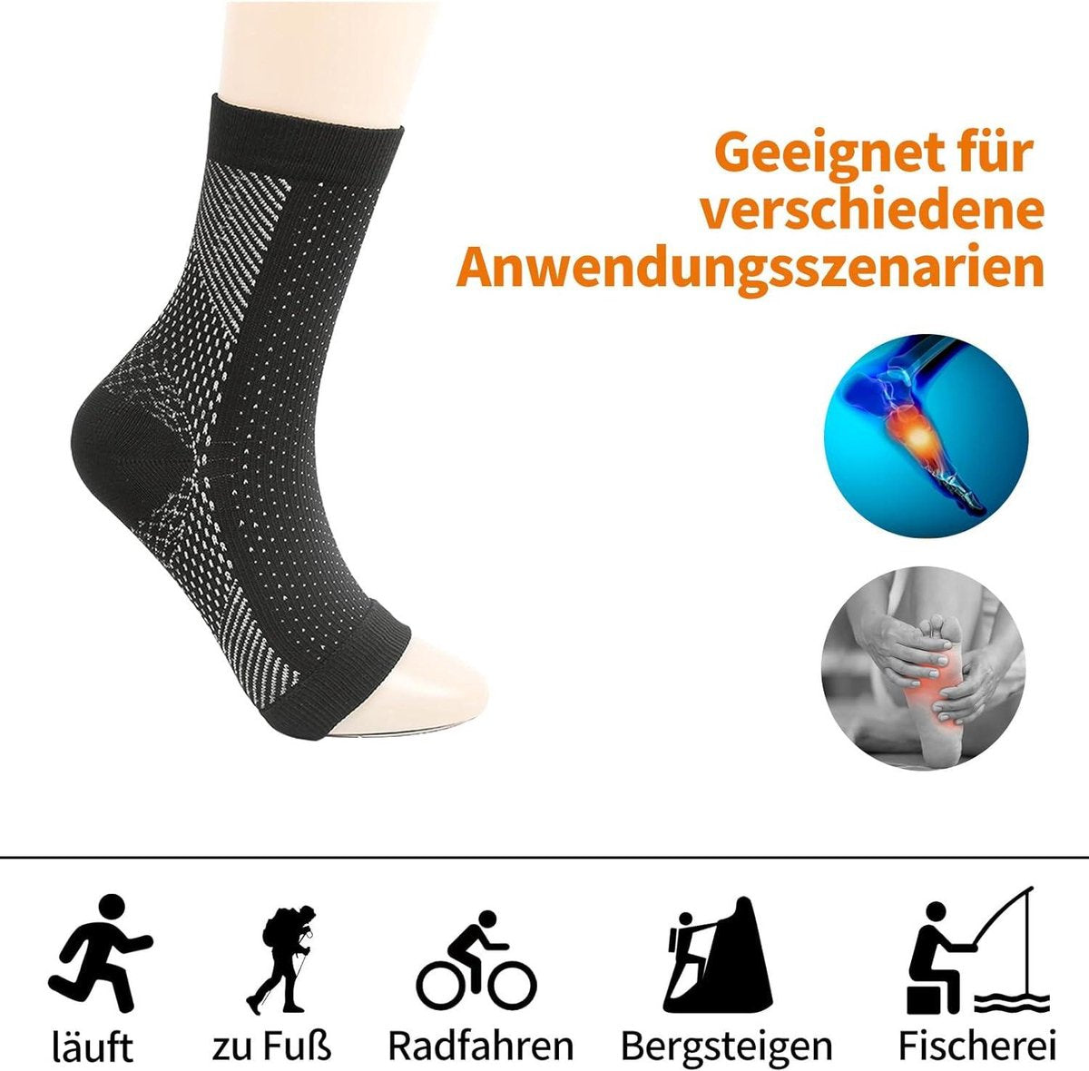 8 paires de chaussettes de compression pour pieds - chaussettes de compression pour chevilles - hommes femmes - chaussettes de compression pour course à pied - chaussettes de compression orthopédiques - fitness sportif - noir et blanc