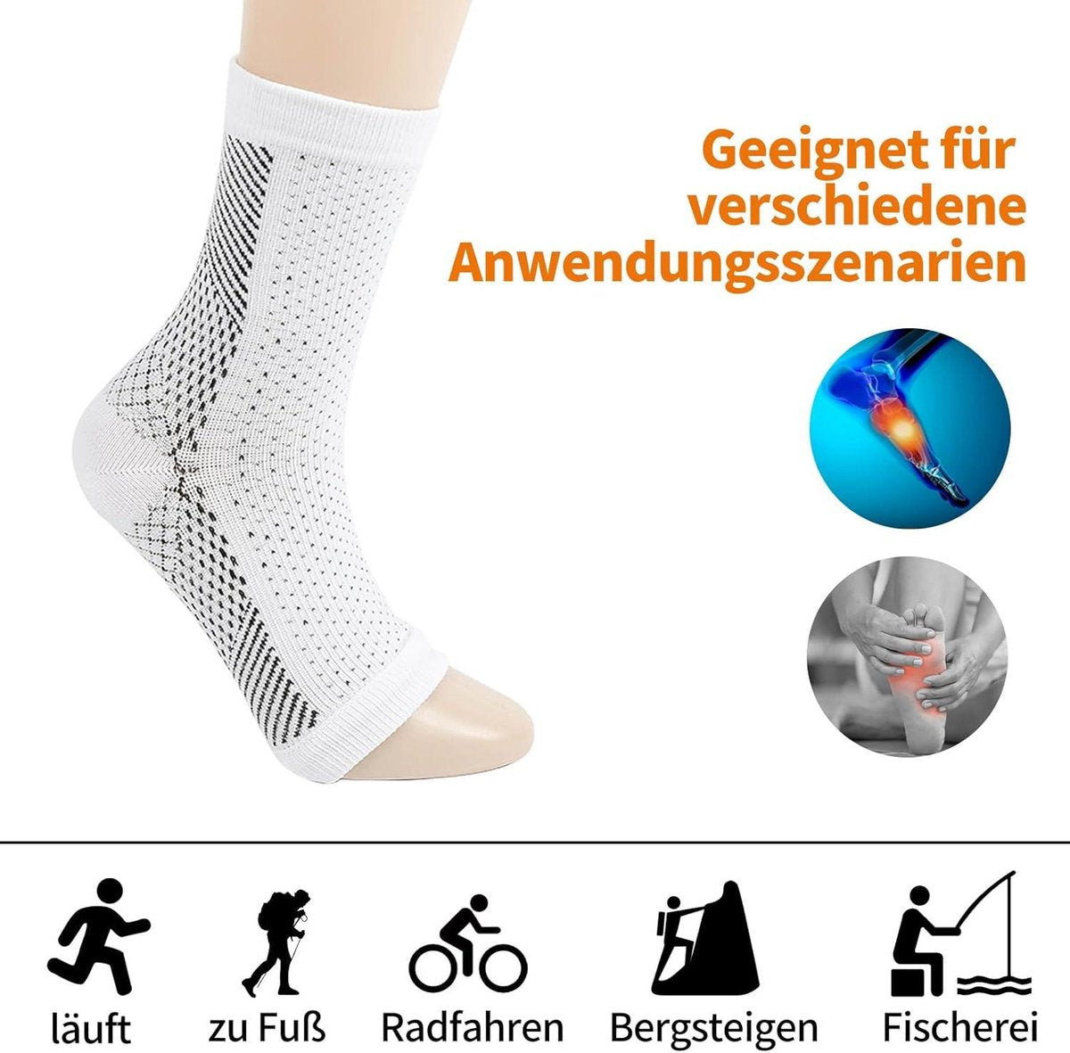 8 paires de chaussettes de compression pour pieds - chaussettes de compression pour chevilles - hommes femmes - chaussettes de compression pour course à pied - chaussettes de compression orthopédiques - fitness sportif - noir et blanc